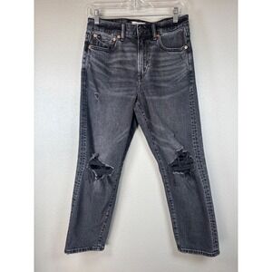 AE77 Premium American Eagle Womens Mom Jean Distressed Black Wash 8 Short‎